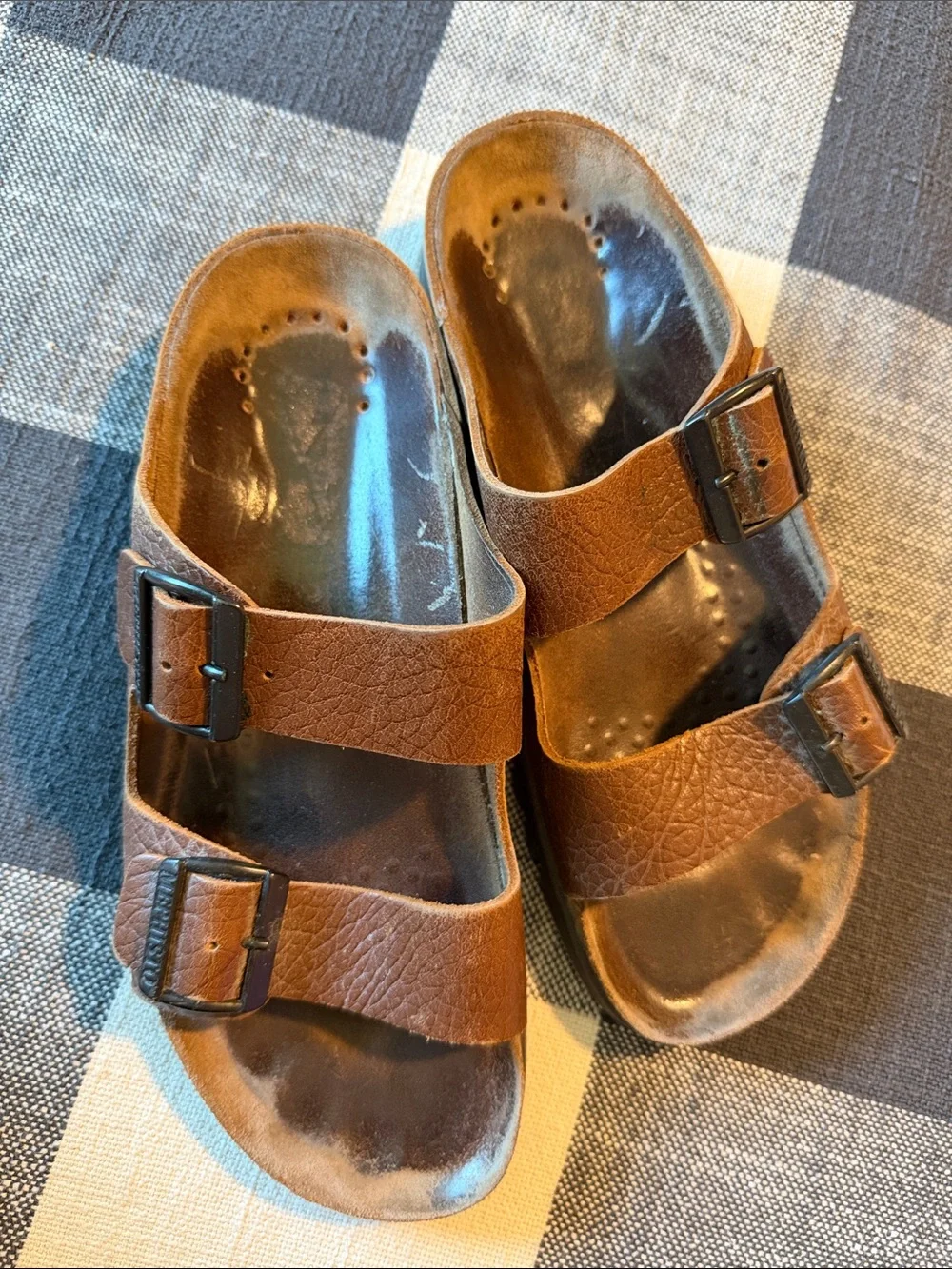 Mephisto Men's Brown Double-Strap Slide Sandals with Buckles